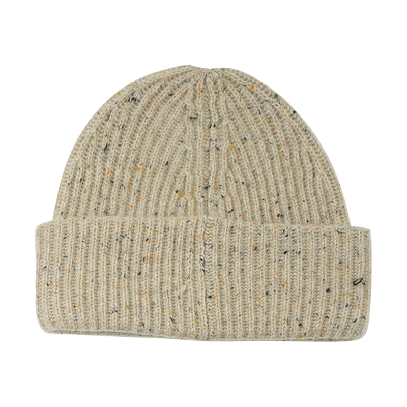 Gorro de inverno tricotado de lã de cor sólida com punhos outono inverno